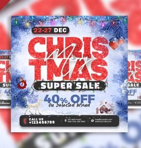 Merry christmas super sale social media post PSD