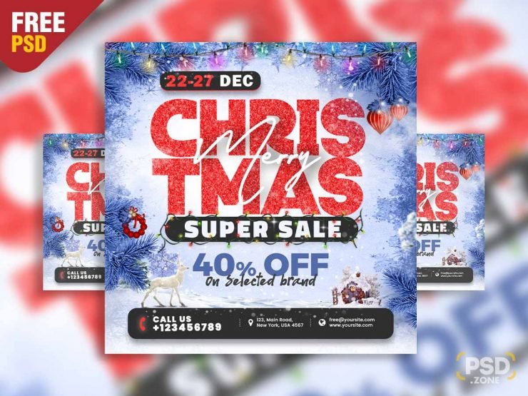 Merry christmas super sale social media post PSD