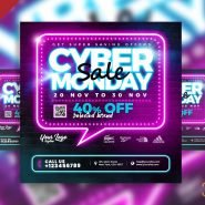 Neon cyber Monday sale social media post PSD Neon cyber Monday sale social media post PSD
