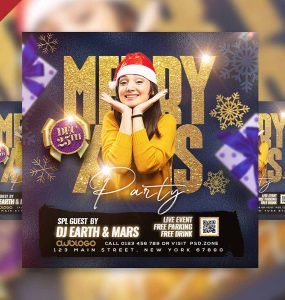 Merry Christmas party social media post PSD
