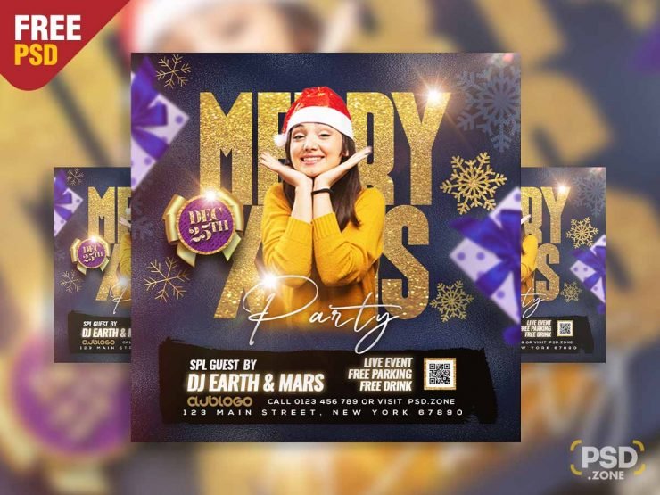 Merry Christmas party social media post PSD