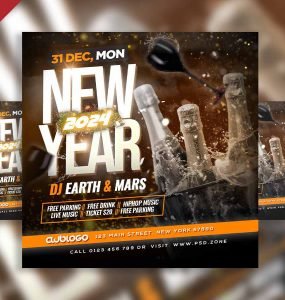 2024 new year party social media post PSD