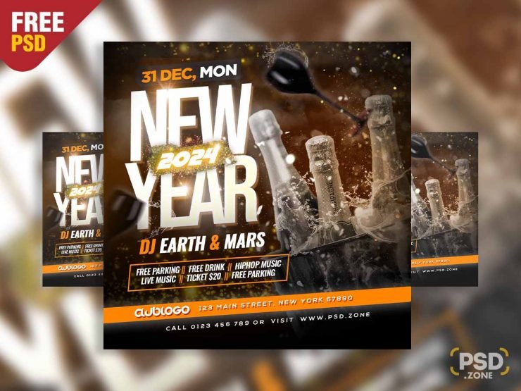 2024 new year party social media post PSD