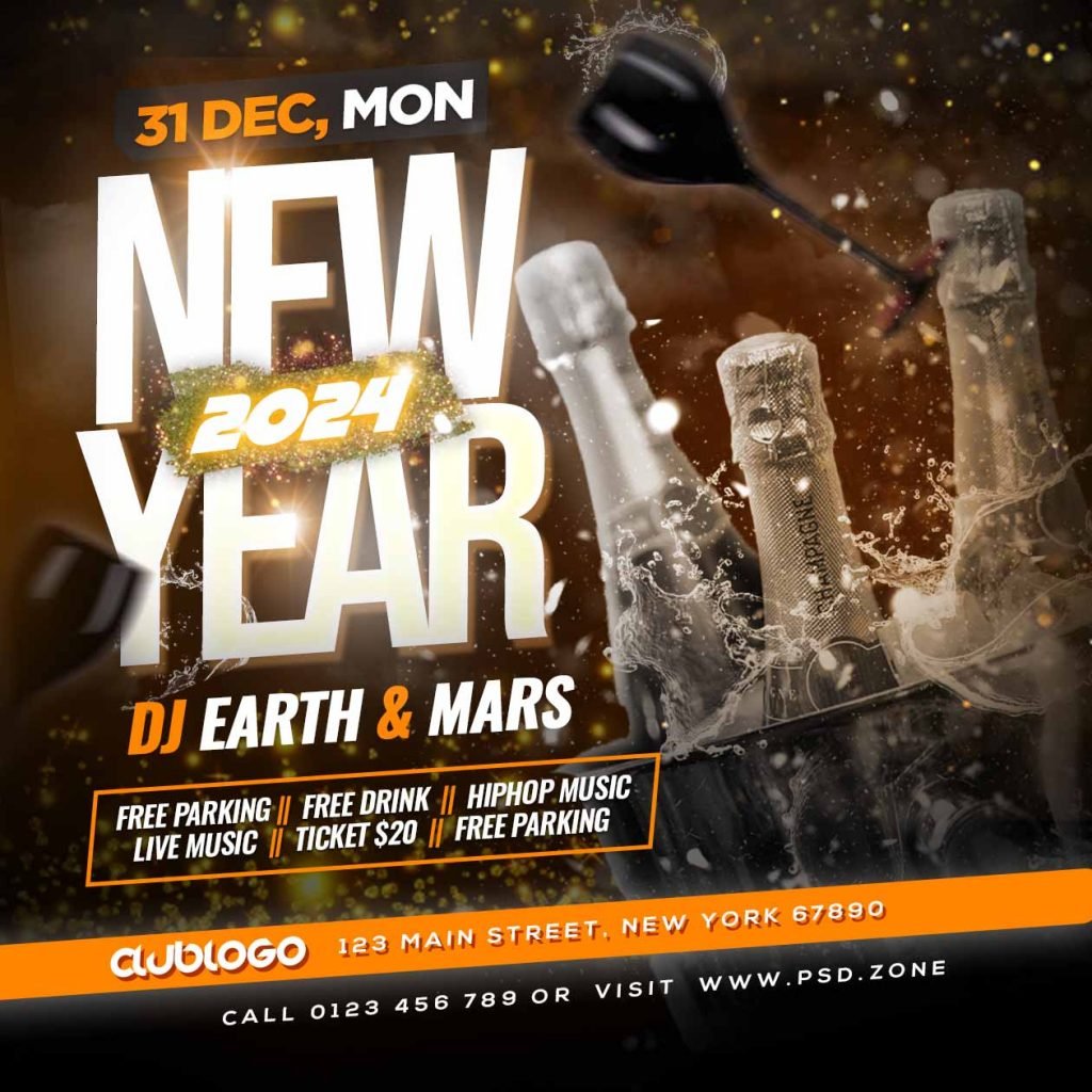 2024 new year party social media post PSD