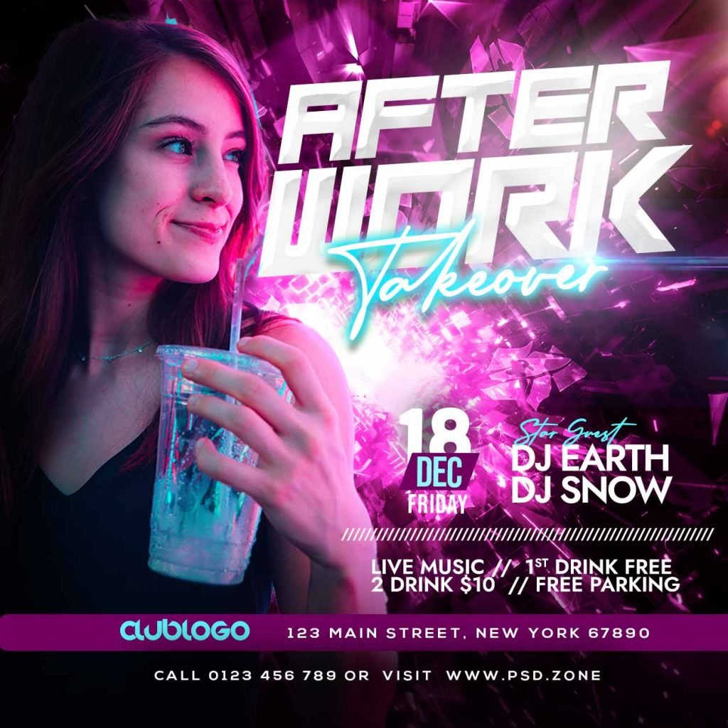 After work takeover party social media post PSD