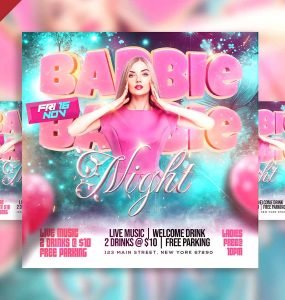 Barbie night social media post PSD