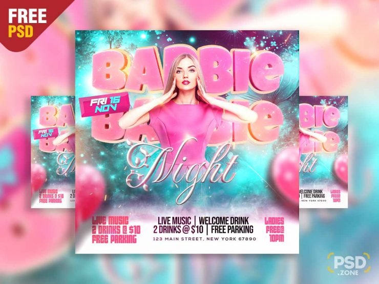 Barbie night social media post PSD
