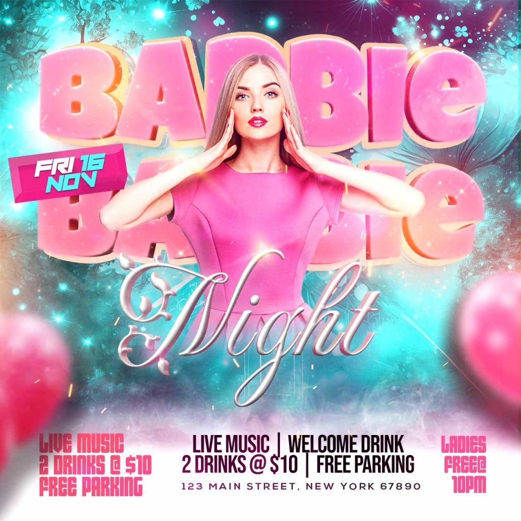 Barbie night social media post PSD