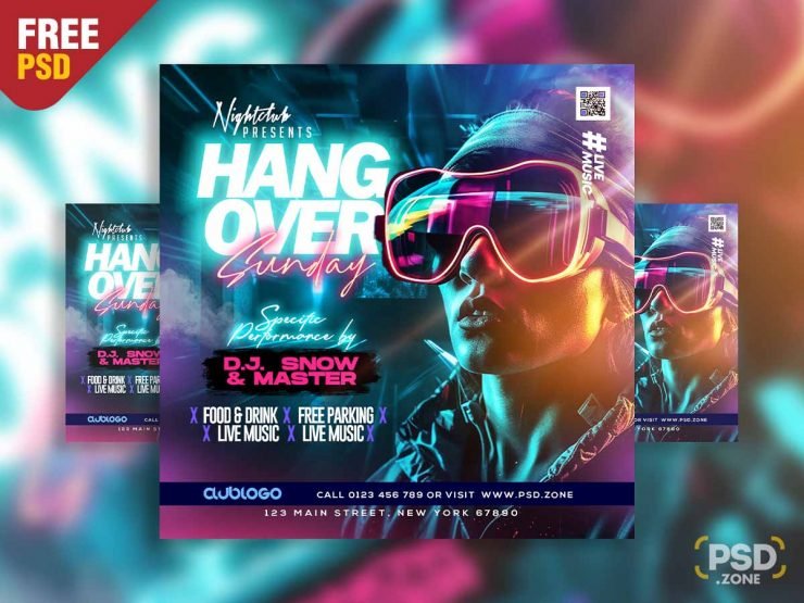 Hangover sunday social media post PSD