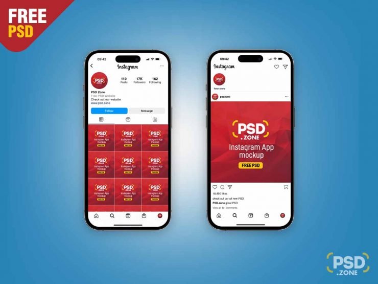 Instagram 2024 Profile and post mockup PSD