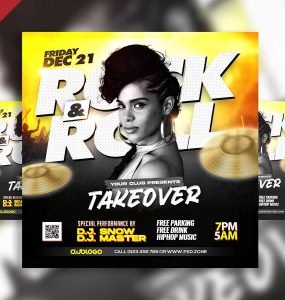 Rock and roll takeover party social media post PSD
