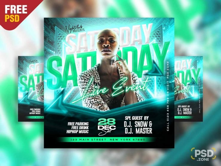 Saturday live event party social media post PSD