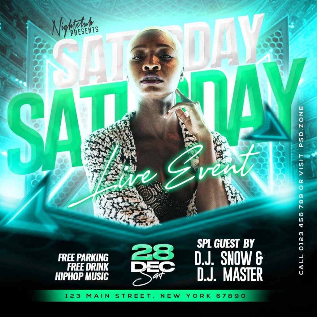 Saturday live event party social media post PSD