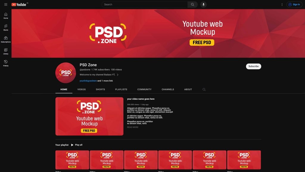 Youtube 2024 Desktop mockup PSD