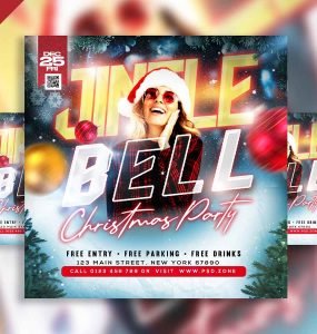 Jingle bell christmas party social media post PSD