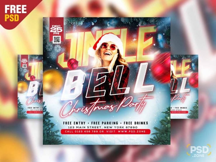 Jingle bell christmas party social media post PSD
