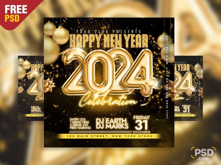 2024 new year celebration instagram post PSD