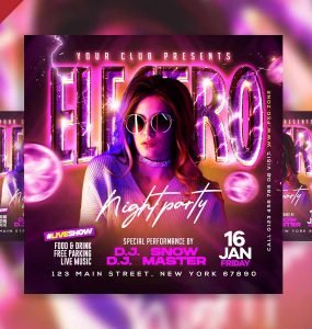 Electro night party instagram post PSD