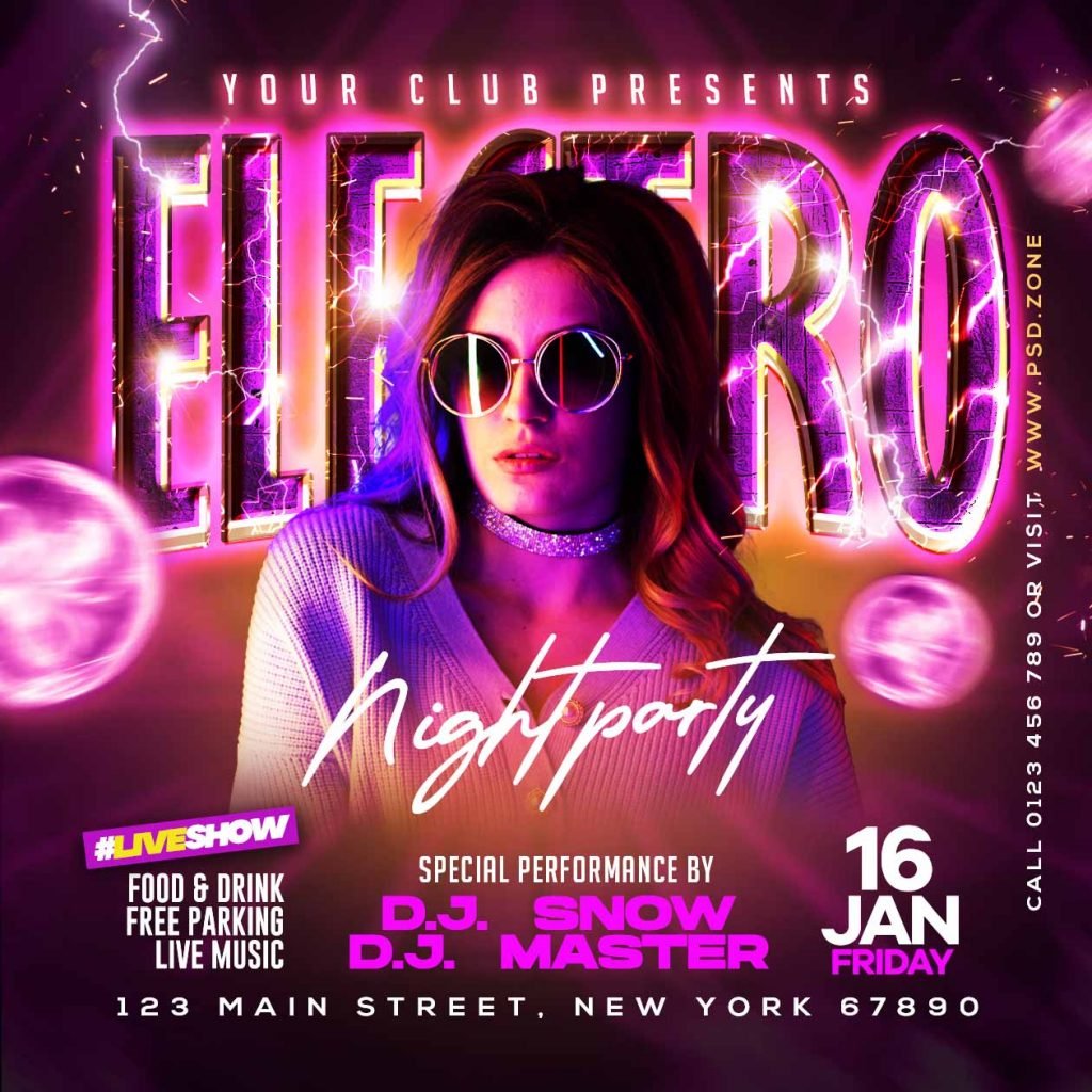 Electro night party instagram post PSD