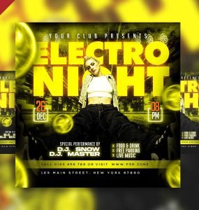 Electro night party social media post PSD