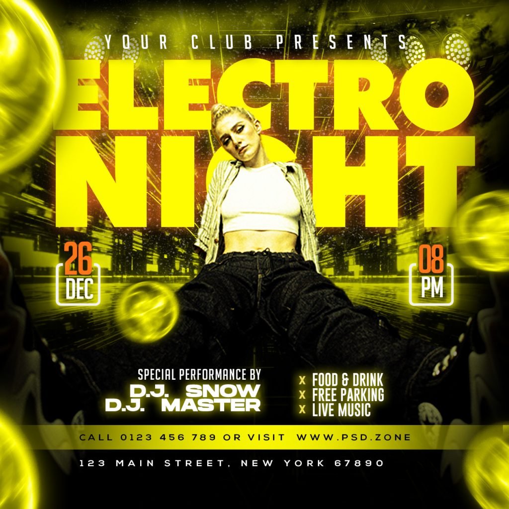 Electro night party social media post PSD