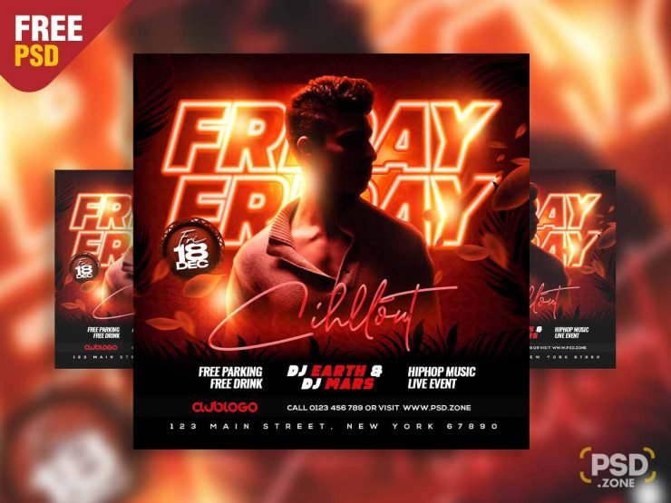 Friday chillout party social media post PSD