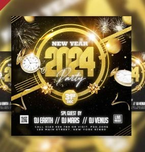 New year 2024 party social media post PSD