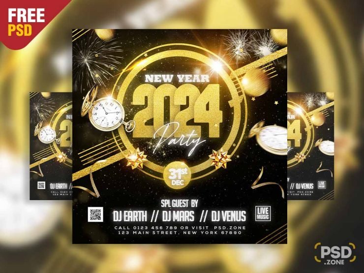 New year 2024 party social media post PSD