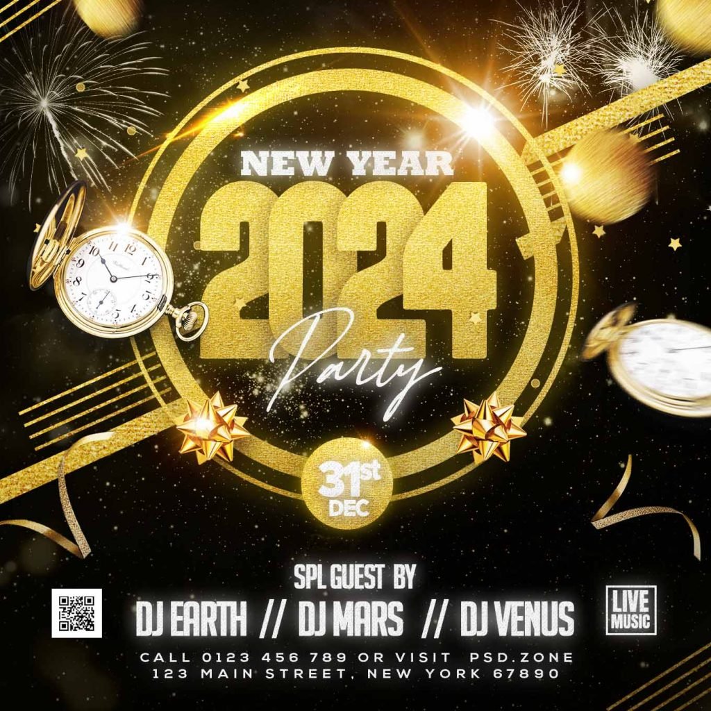 New year 2024 party social media post PSD