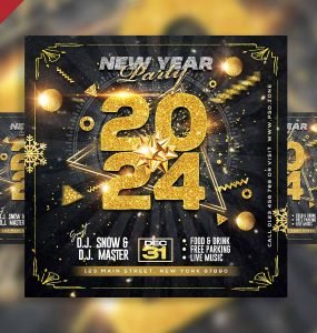 New year party 2024 social media post PSD