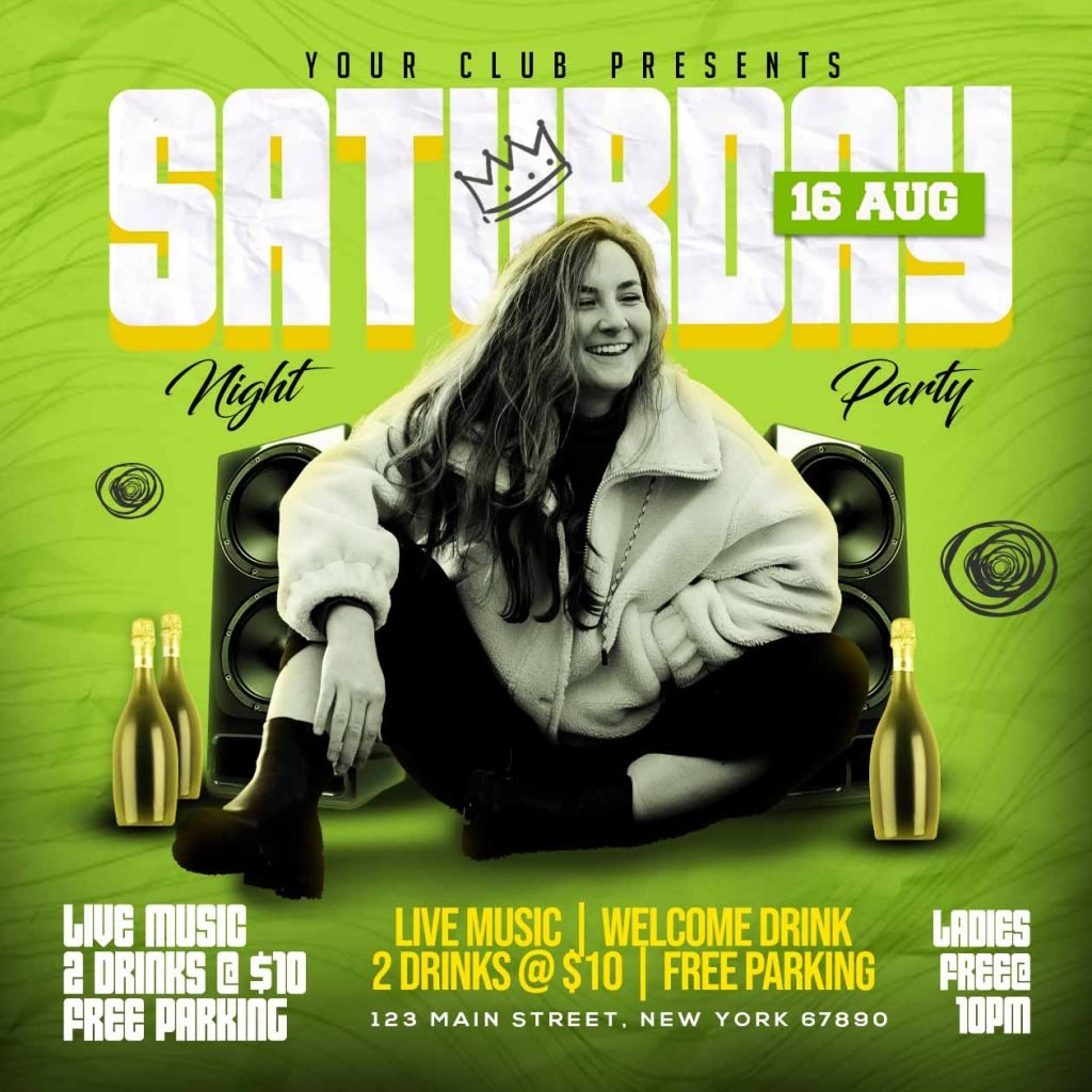 Saturday night party social media post PSD
