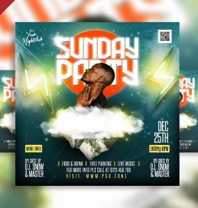 Sunday party social media post PSD
