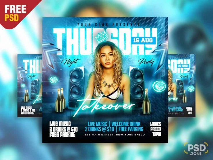 Thursday night party social media post PSD