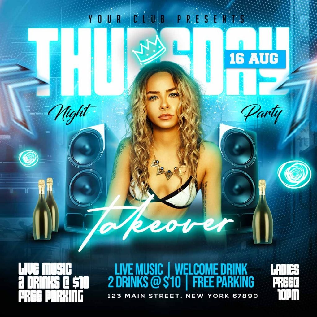 Thursday night party social media post PSD