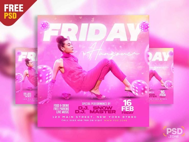 Friday hangover party instagram post PSD