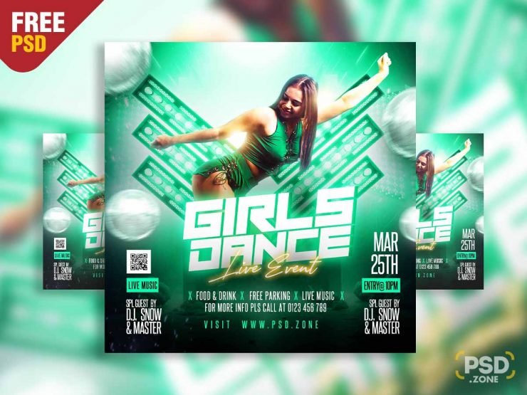Girls dance live event party social media post PSD