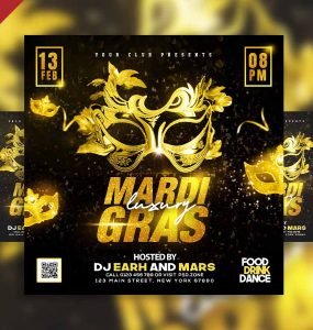 Luxury mardi gras party social media post PSD