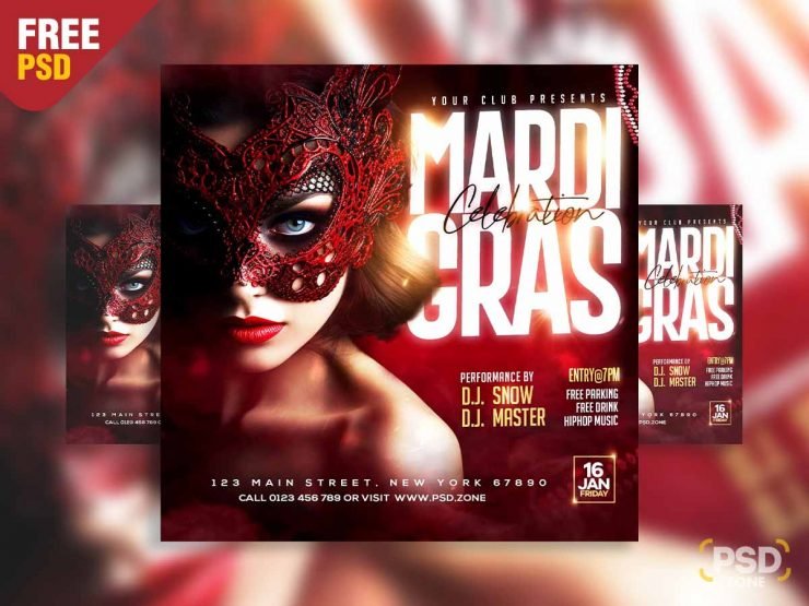 Mardi gras celebration instagram post PSD