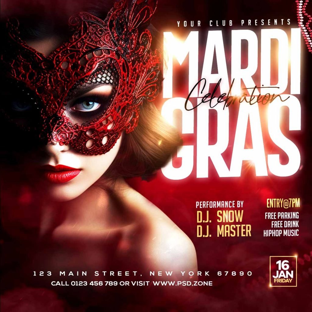 Mardi gras celebration instagram post PSD