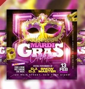 Mardi gras celebration social media post PSD