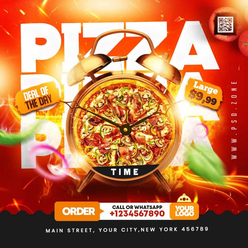 Pizza restaurant social media post design PSD