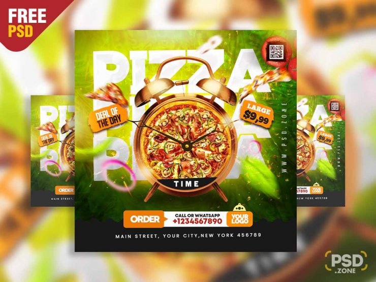 Pizza restaurant social media post template PSD