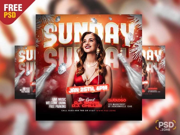 Sunday party instagram post PSD