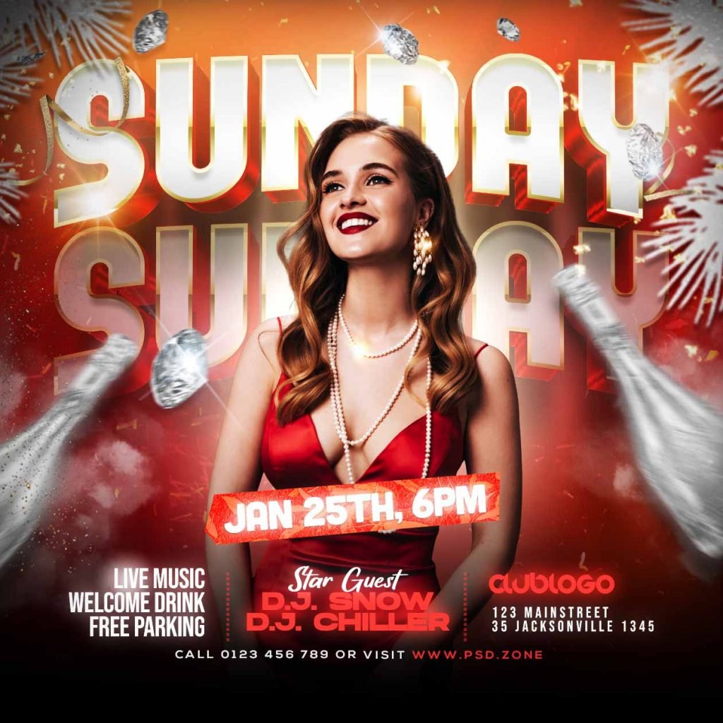 Sunday party instagram post PSD