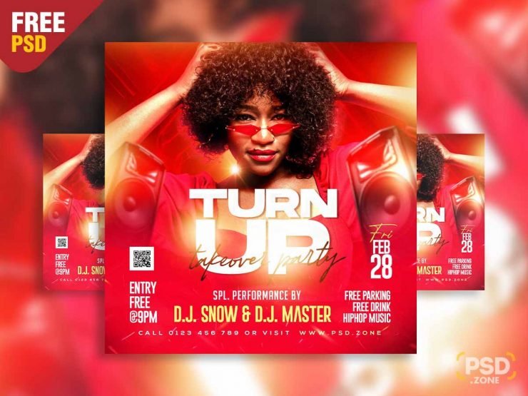 Turn up takeover party social media post PSD