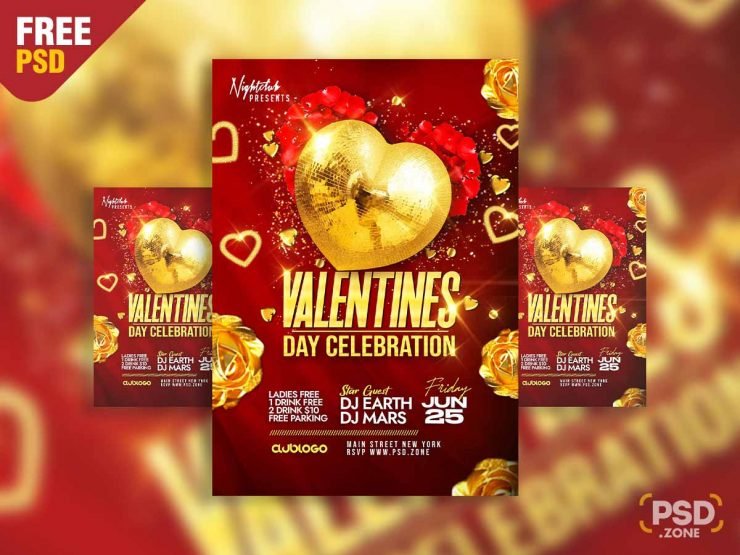 Valentines day celebration party flyer PSD