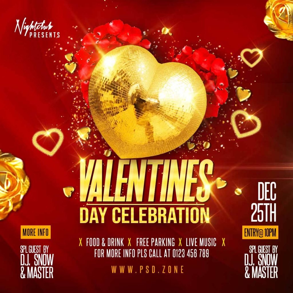 Valentines day celebration party social media post PSD