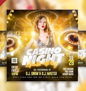 Casino night gamble party social media post PSD