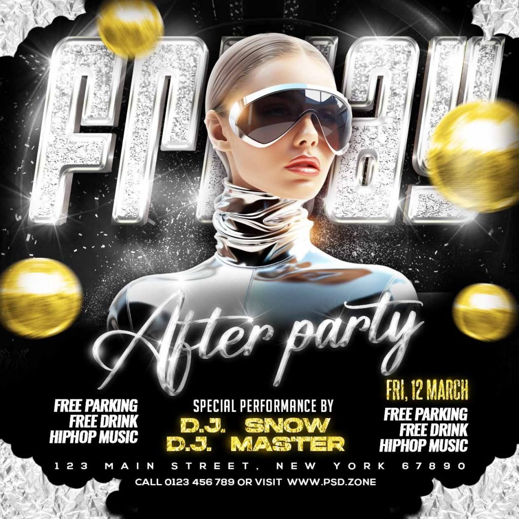 Friday after party event social media post PSD