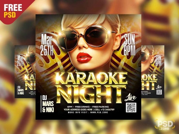 Karaoke night party social media post PSD